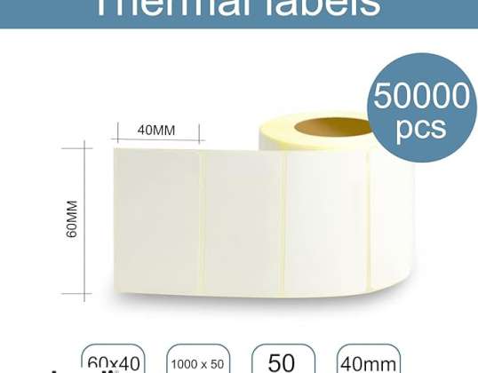 Ljepljive naljepnice 50000 komada/50 rola s rupom od 40 mm Personalizirane ljepljive naljepnice Ljepljive naljepnice za višenamjenski uredski pisač/izrađivač naljepnica | 6×4CM