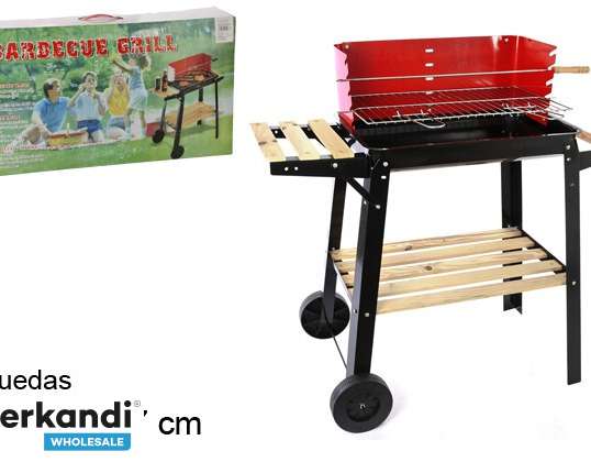 Portable Metal & Wood BBQ with Wheels - Dimensions 83x43x87cm, Ideal for Outdoors