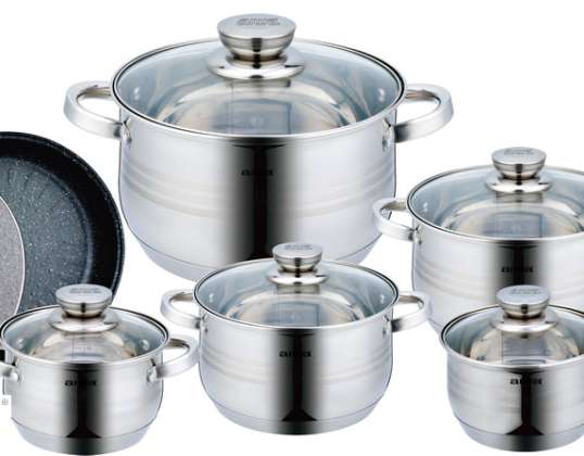Aiwa Stainless Steel Cookware Set - Premium Stainless Steel 12-Piece Set