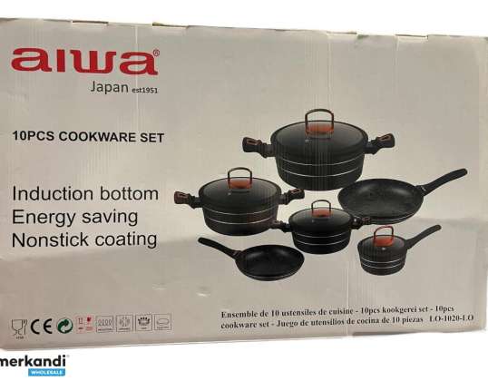 Aiwa Cookware Set 10 Pieces Forge Non-Stick Black Marble Coating