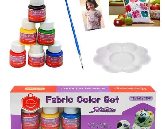 Paints for Fabrics, Clothes, Shoes, Dyes for Painting Clothes, Set of 6 Colors x 25ml Brush, Painter's Palette