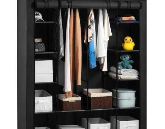 Fabric foldable wardrobe for XXL clothes, black