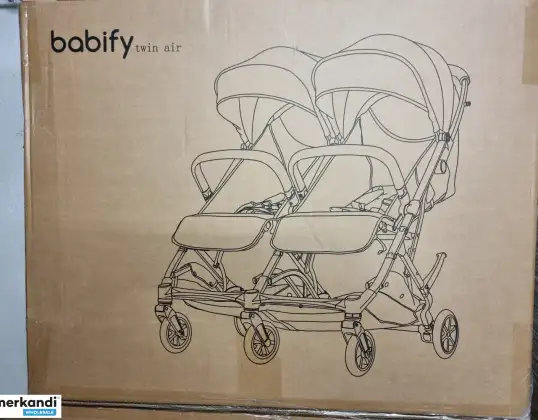 Babify Twin Air Gemelar Kinderwagen, leicht und kompakt, zugelassen bis 22 kg, Soft Grey
