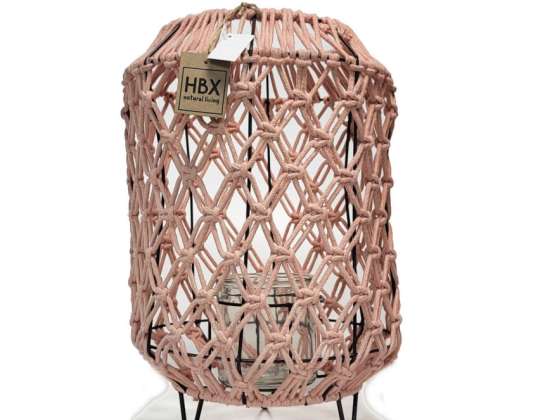 Lanternes en macramé HBX rose 38,5cm