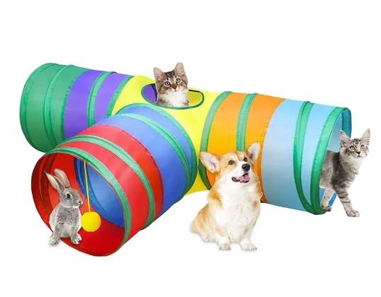 TUNNEL FÜR KATZE HUND KANINCHEN SPIELZEUG MIT BALL 80CM