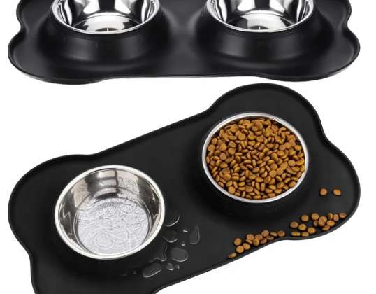 DOUBLE BOWL FOR DOG CAT METAL NON-SLIP 500ML