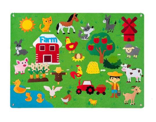 Flanel kaarten voor kinderen (1x mat, 30x sticker), Boerderij