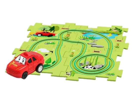 Vaikų edukacinio žaidimo rinkinys su automobilių takeliu, Žalia