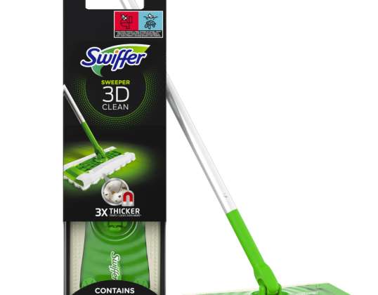 Swiffer gulvmoppe 3D Clean startsæt (1 stav, 4 tørre og 2 fugtige gulvservietter)