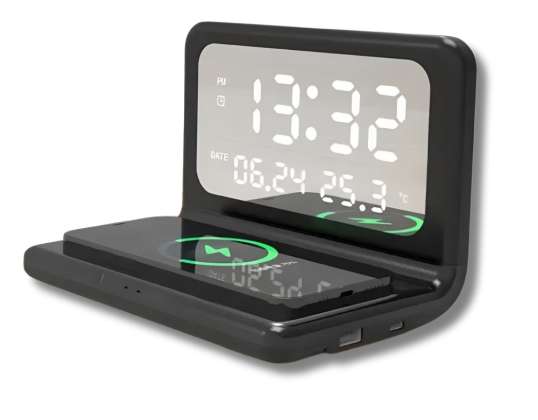 Wireless charger with alarm clock and thermometer