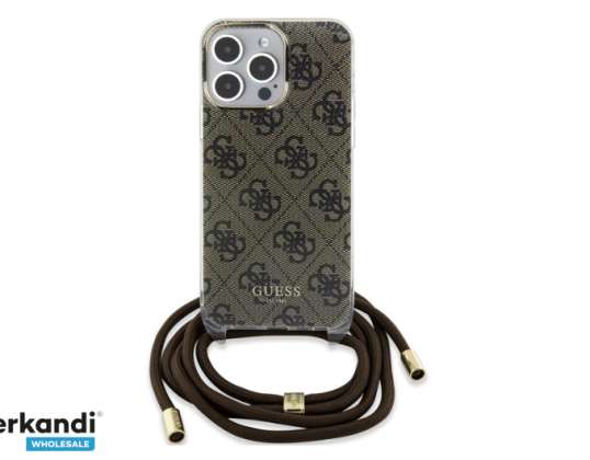 Guess iPhone 15 Pro Back cover Crossbody cord case - 4G print - Brown J-TOO