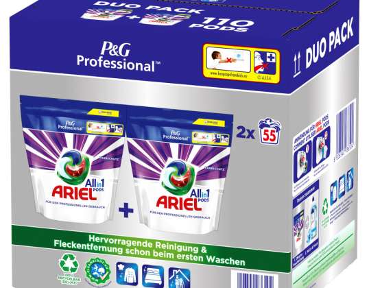 Ariel Professional all-in-1 PODS tekoči detergent za perilo Detergent za perilo v kapsulah/tabletah Barvni detergent, 110 obremenitev pranja
