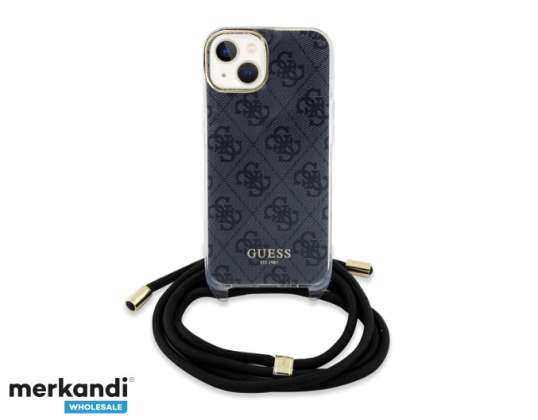 Coque Guess iPhone 15 Back cover coque Crossbody cord - 4G print - Black J-TOO