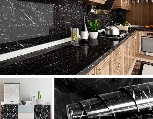 Uppgradera ditt utrymme med MERBLI självhäftande marmorklistermärke (svart-60CM x 3M)