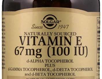 Solgar-E-vitamiini 67 mg (100 IU) sekoitetut pehmeät geelit (D-alfa-tokoferoli ja tokoferolisekoitukset)