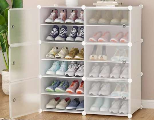 DIY Draagbare Plastic Schoenenrek Organizer met Deur, 24 Paar Schoenen Opbergkast Eenvoudige Montage, Verstelbare Schoen Opslag Organizer Stapelbaar WIT