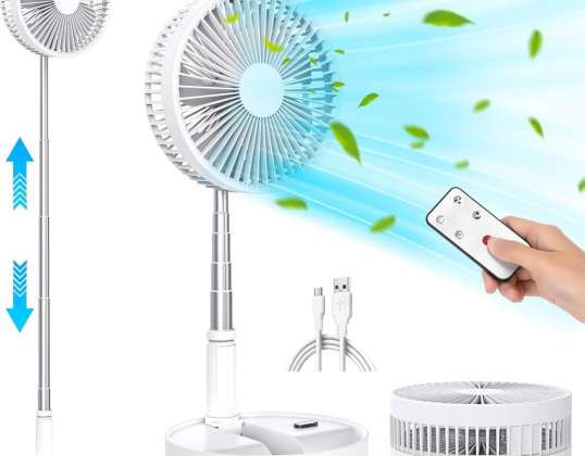 Standing Fan with Remote Control, Quiet Portable Oscillating Fan, 7200mAh Rechargeable Battery Desk Fan, 8&quot; USB Adjustable Height Foldable for Bedroom