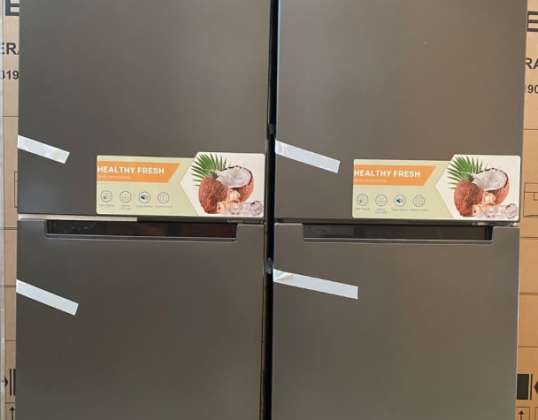 Lotto di nuovi frigoriferi combinati in scatola: 42 unità da 182x60cm, efficienza A+, colore grigio/inox
