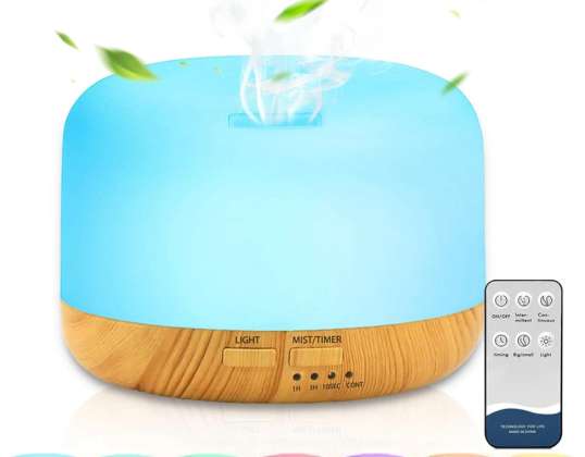 Essential Oil Diffuser 500ml, Ultrasonic Aroma Diffuser Humidifier, Room Diffuser with Remote Control 7 Color LED, Room Humidifier for Child, Living R