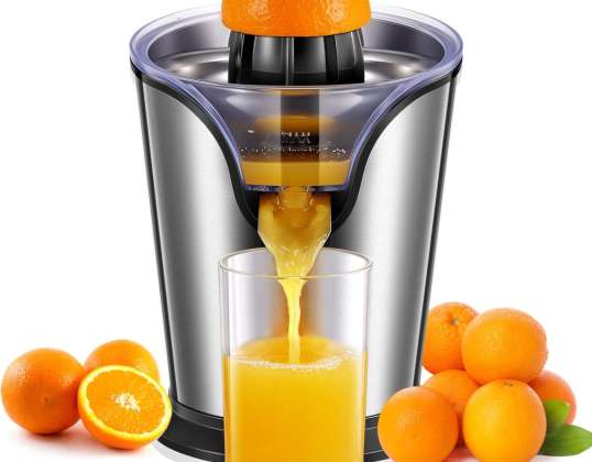 Elektrisk sitrusjuicer med stille motor, antidrypptut og 2 kjegler for appelsin, sitron, grapefrukt, oppvaskmaskin, lett å rengjøre, rustfritt stål