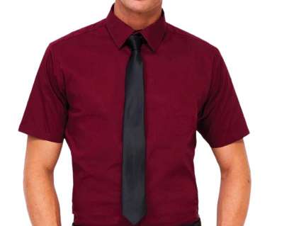 Camicia a maniche corte da uomo - Taglio aderente bordeaux medio nelle taglie dalla S alla 5XL, 97% cotone, nuovo con etichette