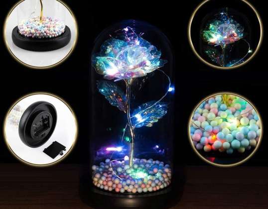 Galaxy Flower - LED Glass Cover Flower Light, Exquisite Heat Resistant Glass Cover Foil Flower Light for Wife Restaurant (Colorful Gold Flowers)