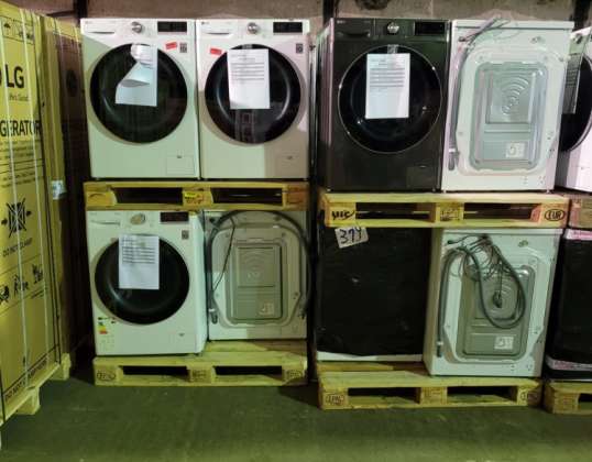 LG pralni in pralno-sušilni stroji 132 kosov 1 tovornjak vrnjeno blago | 8kg, 9kg, 10.5kg, 11kg, 13kg | LG ThinQ, pametni pretvornik LG | Wärmepumen, zaslon,