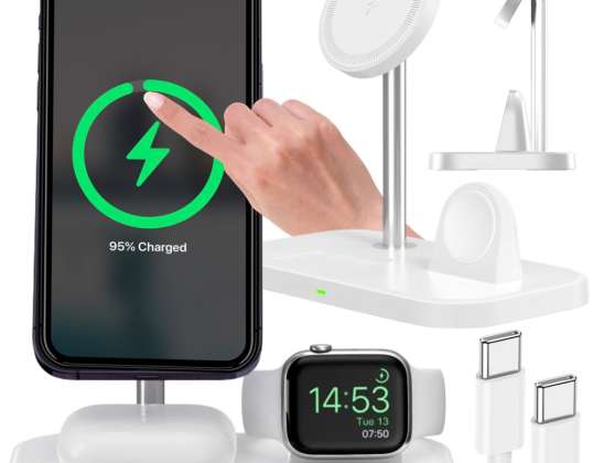Індукційний зарядний пристрій Qi Mag Safe 15 Вт для iPhone Apple Watch AirPods 3в1
