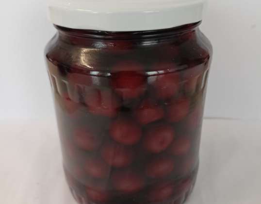 Bulk Offering: 720 ml Jars of Unpitted Sour Cherries in Syrup from Sliven, Bulgaria