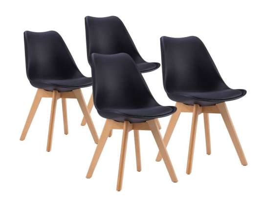 Set of chairs with cushion 4pcs BLACK