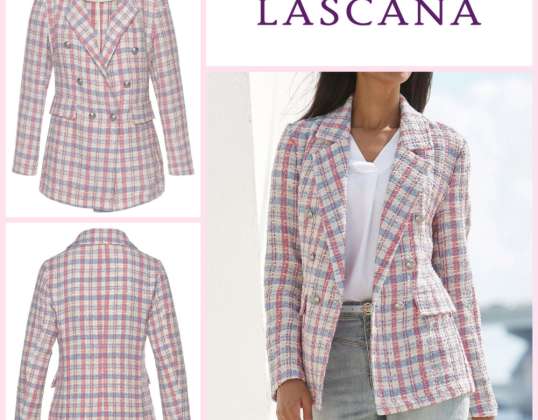 020078 The checked jacket made of bouclé fabric by the German company Lascana gives women a special femininity and tenderness