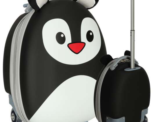 Children's travel suitcase hand luggage on wheels penguin