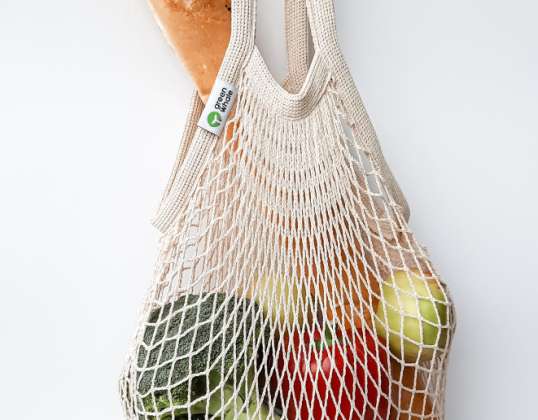 Cotton mesh handle bag (short handle) for shopping, beach, vacation, picnic