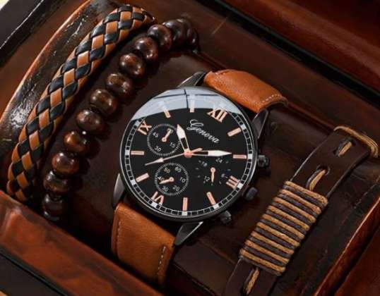 Men&#039;s quartz watch &amp; 3pcs bracelets set WRISTADORN