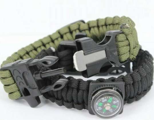 PARACORD SURVIVAL BRACELET 5in1 COMPASS FLINT WHISTLE