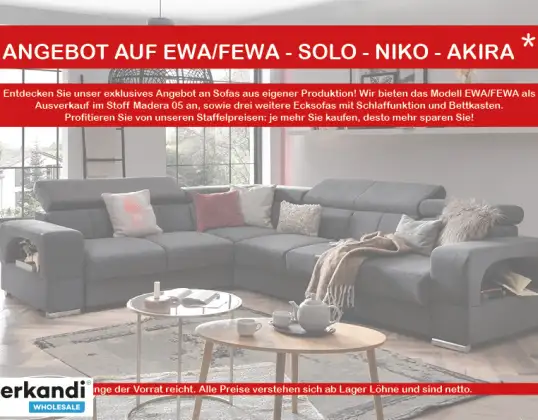 Aanbieding EWA -FEWA Element Sofa, Solo Hoekbank, Niko en Akira met Functies