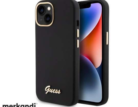 Guess iPhone 15 Plus ve iPhone 14 Plus Arka kapak Yazısı metal logo ve çerçeve kılıfı - Siyah J-TOO