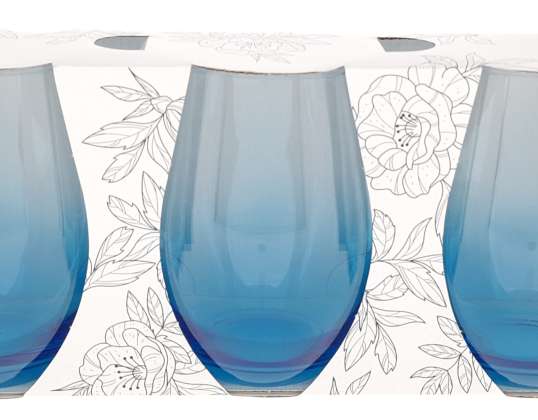 Farget Highball Glass 590ML - Sett med 3 - rosa og blå assorti