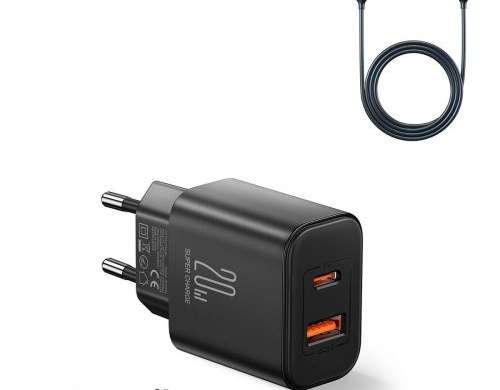 Joyroom Travel Charger U C  PD 20W with Type C to Type C Cable  1m  Bl
