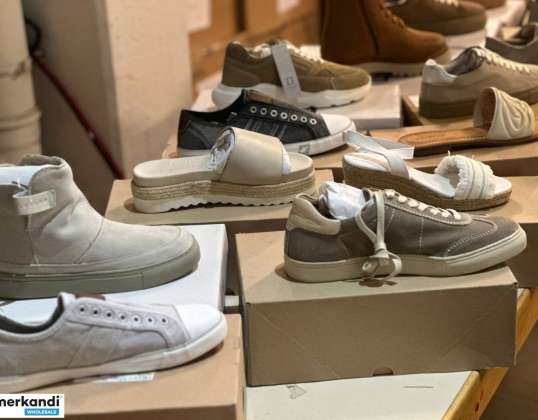 6,50 € už porą, Europos prekės ženklo batų mišinys, skirtingų modelių ir dydžių derinys moterims ir vyrams, kartono mišinys, A prekės, likęs atsargų padėklas