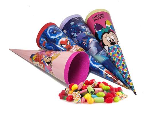 Various licensed candy cones/candy bags 35cm