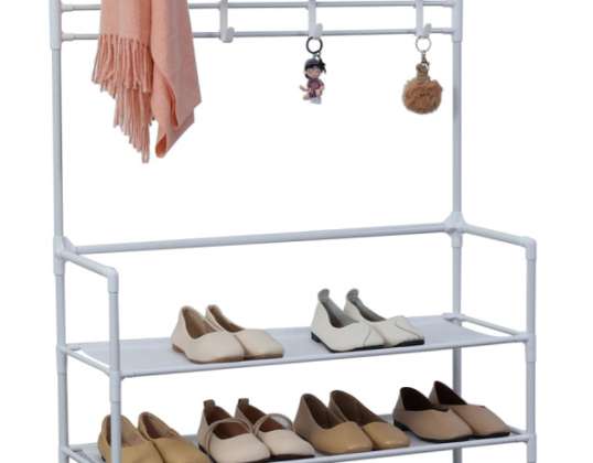 Herzberg Segmented Hallstand Clothes Hanger with 4 Shelves Shoe Rack   80x155cm