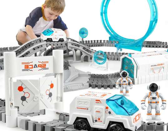 Weltraumspielzeug, 205-teiliges elektrisches Raumstation-Spielzeug, Astronauten-Minifiguren, Eisenbahn-Set
