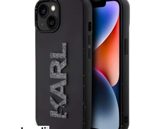 Karls Lāgerfelds iPhone 15 Plus & iPhone 14 Plus Aizmugurējā vāciņa futrālis - 3D logotipa mirdzums - Melns J-TOO