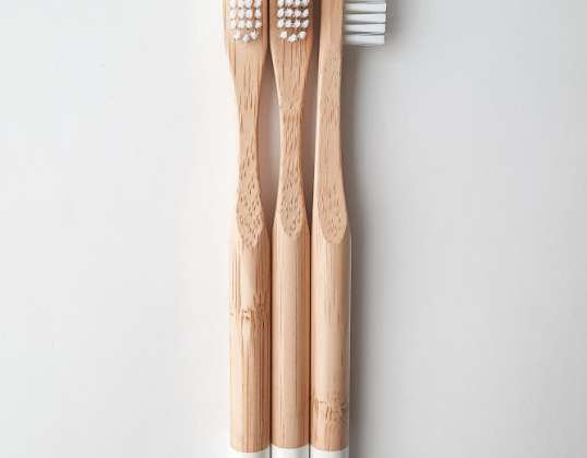 Zubní kartáček s bambusovou rukojetí se středně tvrdými štětinami a bíle lakovanou rukojetí