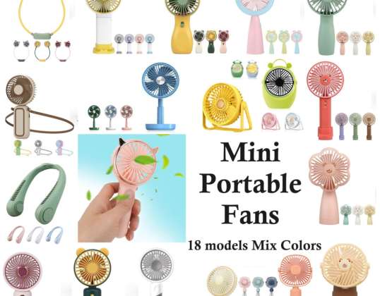 150 delar Mix Portable Rese Fläkt, Mini Hand Fläkt, Lovely Bear Personal Portable Desk Fan, USB Uppladdningsbar Kraftfull
