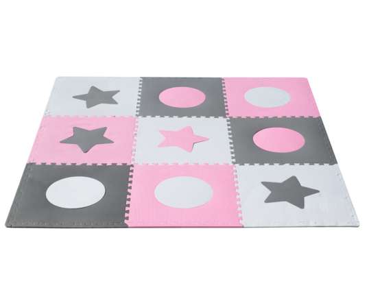 Putu puzles paklājs bērniem 180x180cm 9 gab pelēks rozā balts