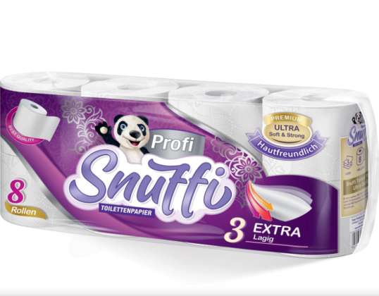 Snuffi toilet paper professional, 3-ply - 1 package = 8 packs of 8 rolls = 64 rolls