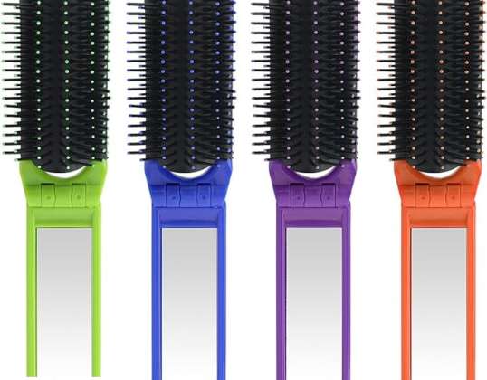Foldable Tourist Hairbrush with Mirror Set of 4 ( Pink, Purple, Black, Blue )