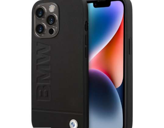 bmw iPhone 14 Pro Ciltli Arka Kapak - Hot Stamp - Siyah J-TOO